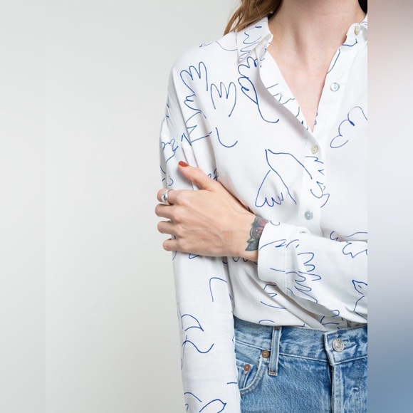 Paloma Wool Tops - Paloma Wool Leonidas Shirt, Off White Blue Paloma Print Size S